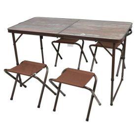 Durable Steel and Aluminum Table and Stools, Open Dims 19.29" x 24.6", Brown
