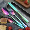 4Pcs Flatware Set Stainless Steel Silverware Cutlery Kitchen Utensil Set with Fork Knife Tea Spoon