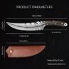 Qulajoy Viking Knife - 13.8 Inch Full Tang Boning Knife With 8.5 Inch Feather Blade & Leather Sheath - Sharp Hand-Forged 7Cr17MOV Real Carbon Steel