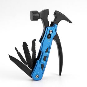 Multi-function Hammer Camping Gear Multitool Portable Outdoor Survival Gear Emergency Life-saving Hammer Escape Tool (Color: Blue)
