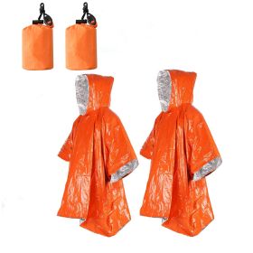 2pcs Emergency Blanket Poncho; Ultralight Waterproof Thermal Survival Space Blanket Ponchos For Outdoor Camping Hiking (Color: Orange 2pcs)