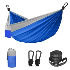 Camping Hammock Double & Single Portable Hammock With 2 Tree Straps And 2 Carabiners; Lightweight Nylon Parachute Hammocks Camping Accessories Gear (Color: Blue)