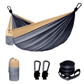 Camping Hammock Double & Single Portable Hammock With 2 Tree Straps And 2 Carabiners; Lightweight Nylon Parachute Hammocks Camping Accessories Gear (Color: Grey)