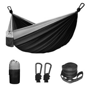 Camping Hammock Double & Single Portable Hammock With 2 Tree Straps And 2 Carabiners; Lightweight Nylon Parachute Hammocks Camping Accessories Gear (Color: Black)