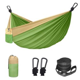 Camping Hammock Double & Single Portable Hammock With 2 Tree Straps And 2 Carabiners; Lightweight Nylon Parachute Hammocks Camping Accessories Gear (Color: Green)