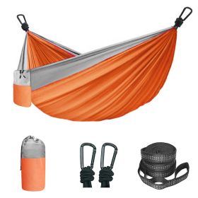 Camping Hammock Double & Single Portable Hammock With 2 Tree Straps And 2 Carabiners; Lightweight Nylon Parachute Hammocks Camping Accessories Gear (Color: Orange)