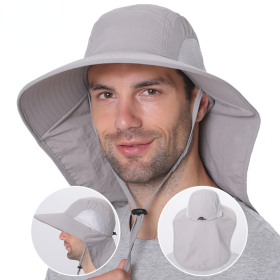 Outdoor Fisherman Hat for Men Women Summer Quick Drying Neck Protection Visor Cap Anti UV Breathable Fishing Safari Hat (Color: Dark gray)