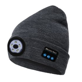 Unisex Bluetooth Beanie Hat with Light;  Built-in Speaker Mic;  Headlamp Cap with Headphones;  Tech Gift for Men Women (Color: Grey)