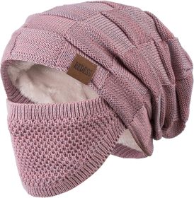 REDESS Beanie Mütze für Herren und Damen Winter Warme Mützen Stricken Slouchy Thick Skull Cap (Color: Rose mit Maske)