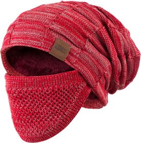 REDESS Beanie Mütze für Herren und Damen Winter Warme Mützen Stricken Slouchy Thick Skull Cap (Color: Rot mit Maske)