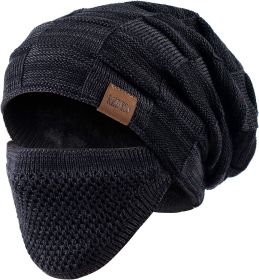 REDESS Beanie Mütze für Herren und Damen Winter Warme Mützen Stricken Slouchy Thick Skull Cap (Color: Schwarz mit Maske)