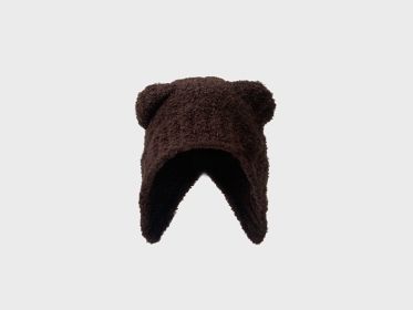 Lovely Teddy Bear Ear Wool Hat Autumn And Winter Ear Protector Big Head Warm Knit Cold Hat (Color: chestnut)