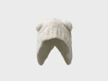 Lovely Teddy Bear Ear Wool Hat Autumn And Winter Ear Protector Big Head Warm Knit Cold Hat (Color: White)