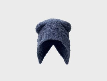 Lovely Teddy Bear Ear Wool Hat Autumn And Winter Ear Protector Big Head Warm Knit Cold Hat (Color: Blue)