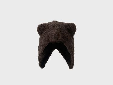 Lovely Teddy Bear Ear Wool Hat Autumn And Winter Ear Protector Big Head Warm Knit Cold Hat (Color: coffe)