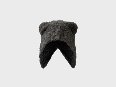 Lovely Teddy Bear Ear Wool Hat Autumn And Winter Ear Protector Big Head Warm Knit Cold Hat (Color: Dark Grey)