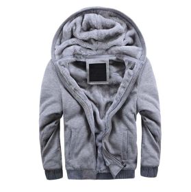 Mens Hoodies Fleece Hooded Sweatershirt Winter Warm Thick Coat Jackets (Color: Light Gray)
