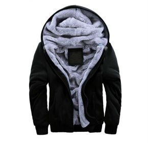 Mens Hoodies Fleece Hooded Sweatershirt Winter Warm Thick Coat Jackets (Color: Black)