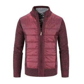 Mens Warm Cardigans Jacket (Color: wine red)