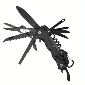 1pc 16-in-1 Multifunctional Pocket Knife Set with Keychain Holder, Scissors, Bottle Opener, Saw, and Camping Combination Tool - Essential Outdoor Gear (Color: Black)