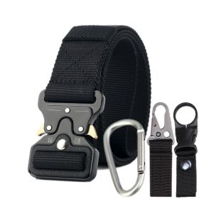3.8cm Tactical belt Men's military fan Tactical belt Multi functional nylon outdoor training belt Logo can be ordered (colour: Black+three piece set)