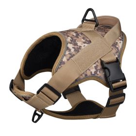 Dog Harness; large dog training tactical chest strap; K9 pet chest strap; vest type reflective dog rope; explosion-proof impulse traction (colour: Yellow camouflage)