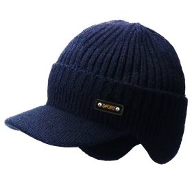 lidafish Winter Tide Ear Protection Baseball Cap Outdoor Thicken Warm Men Dad Hat Knitted Design Snapback Hat (Color: Navy)