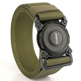 New quick release button tactical nylon belt; working clothes; outdoor training belt; casual men's belt; wholesale by manufacturers (colour: Lock edge -- military green)