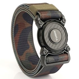 New quick release button tactical nylon belt; working clothes; outdoor training belt; casual men's belt; wholesale by manufacturers (colour: Lock hem - classic camouflage)