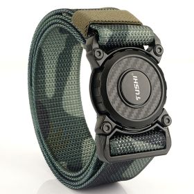 New quick release button tactical nylon belt; working clothes; outdoor training belt; casual men's belt; wholesale by manufacturers (colour: Lock edge -- military green camouflage)