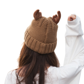 Winter Knitted Hat Deer Beanie Hat Adorable Antler Cap (Color: Brown)