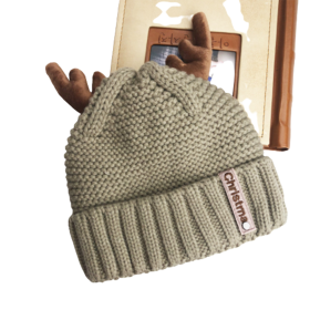 Winter Knitted Hat Deer Beanie Hat Adorable Antler Cap (Color: Khaki)