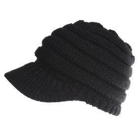 Women Ponytail Beanies Autumn Winter Hats Female Soft Knitting Caps Warm Ladies Skullies (Color: Black)