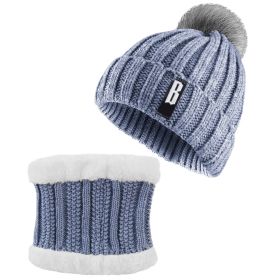 Winter Beanie Hat Scarf Set Women Warm Knitting Skull Cap (Color: Grey)