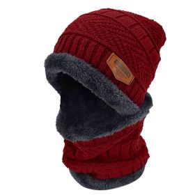 Winter Beanie Hat Scarf Set Unisex Warm Knitting Skull Cap Neck Warmer (Color: Red)