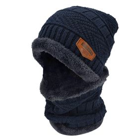 Winter Beanie Hat Scarf Set Unisex Warm Knitting Skull Cap Neck Warmer (Color: Blue)