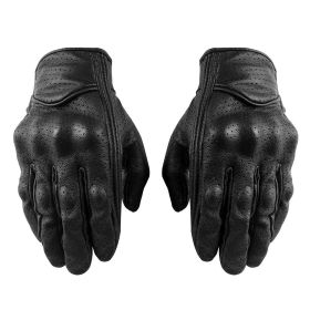 Genuine Leather Motorcycle Gloves Perforated Full Finger Touch Scree M L XL XXL (size: L)