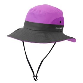 Women Summer Sun Bucket Hats Foldable UV Protection Cotton Cap (Color: Purple)