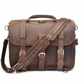 The Gustav Messenger Bag | Large Capacity Vintage Leather Messenger Bag (Color: Brown)