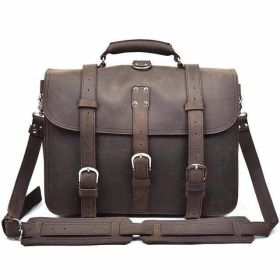 The Gustav Messenger Bag | Large Capacity Vintage Leather Messenger Bag (Color: Dark Brown)