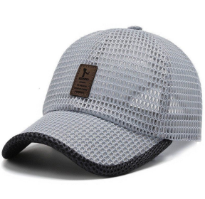 Breathable Full Mesh Baseball Cap Light Gray / Blue Quick Outdoor Leisure Fishing Hat (Color: Silver)
